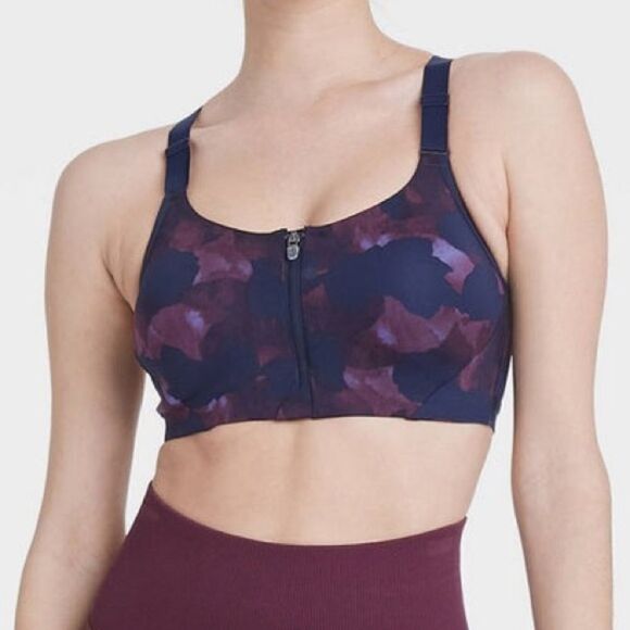 All in motion zip front high impact sports bra blue purple water color 36D - Picture 1 of 7